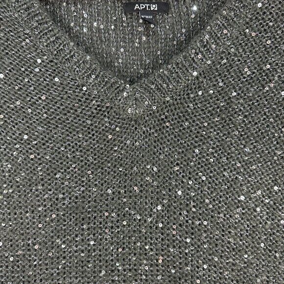 Apt 9 Womens 3X Black Sequin Pullover Sweater V Neck Long Sleeves - Picture 2 of 10